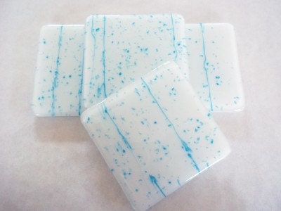 Summer Breeze Turquoise and White Fused Glass Coasters - Set of 4
