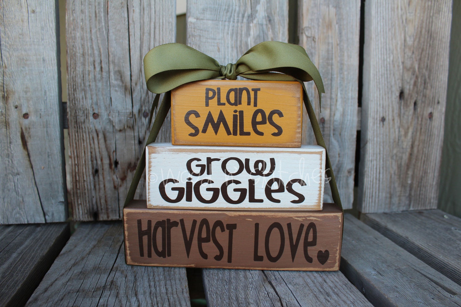 Primitive Autumn Fall Grow GIGGLES Plant SMILES Harvest LOVE Wood block set  fall autumn pumpkin home seasonal decor personalized gift