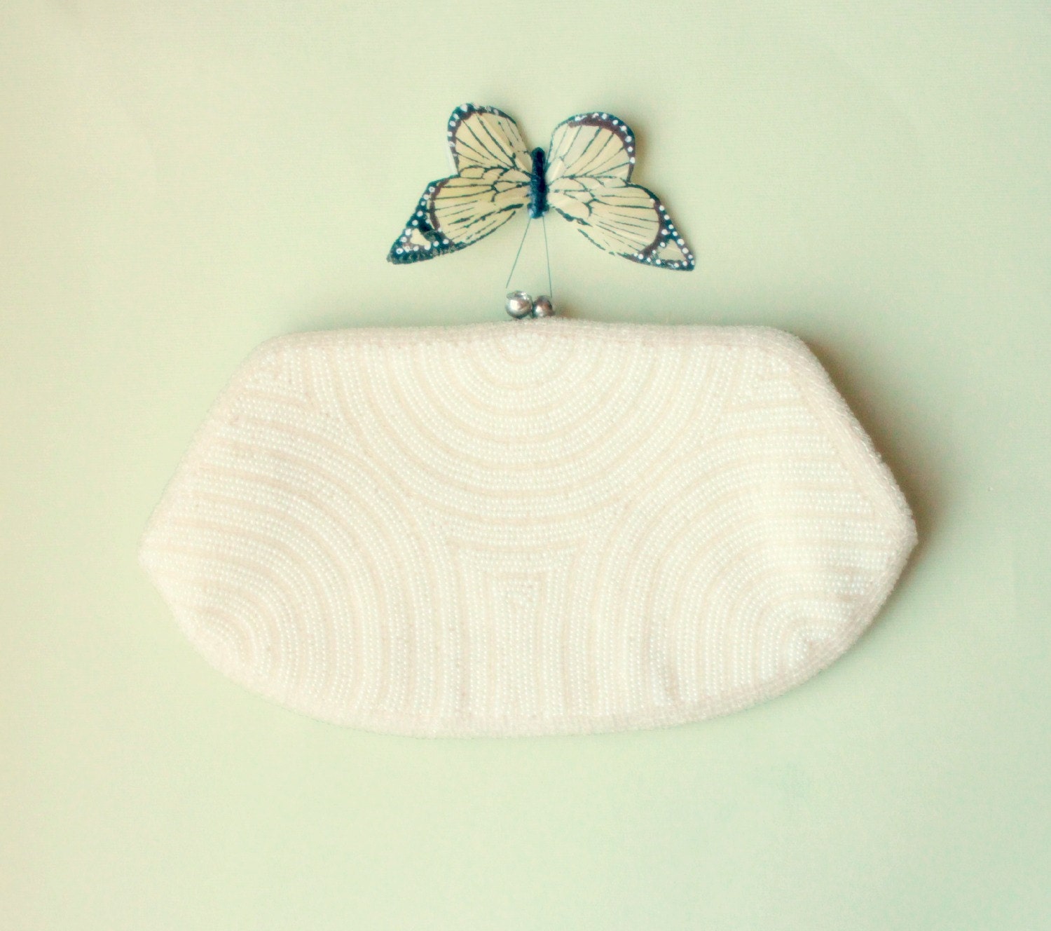 Vintage Beaded Bridal Wedding Purse, Bridal purse, vintage bridal clutch, white ivory purse, beaded purse 'marianne'