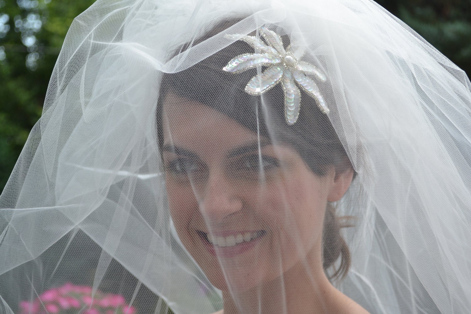 Crystal Sequin  and Silver Beaded Bridal Flower Hairclip for Brides handmade by Jill's Boutique