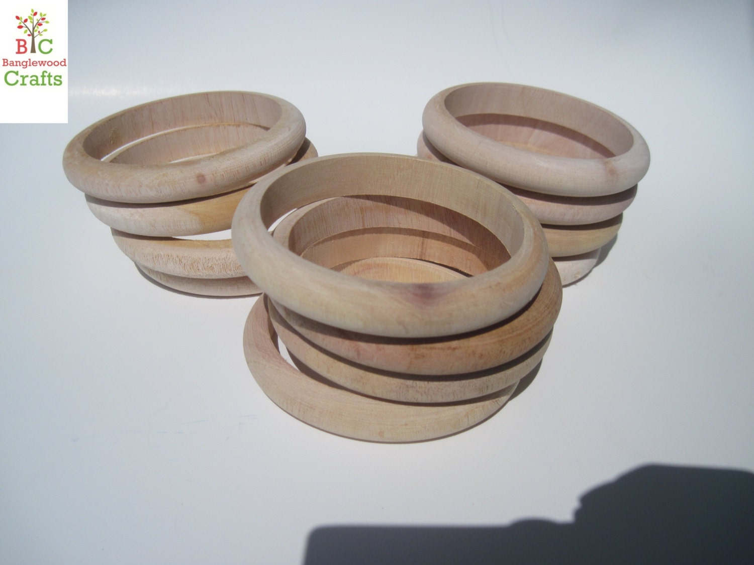 12 Large Slender Unfinished Wood Bangles