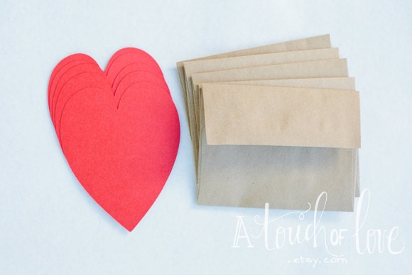 5 - Red Heart Notecards with Kraft Paper Envelopes
