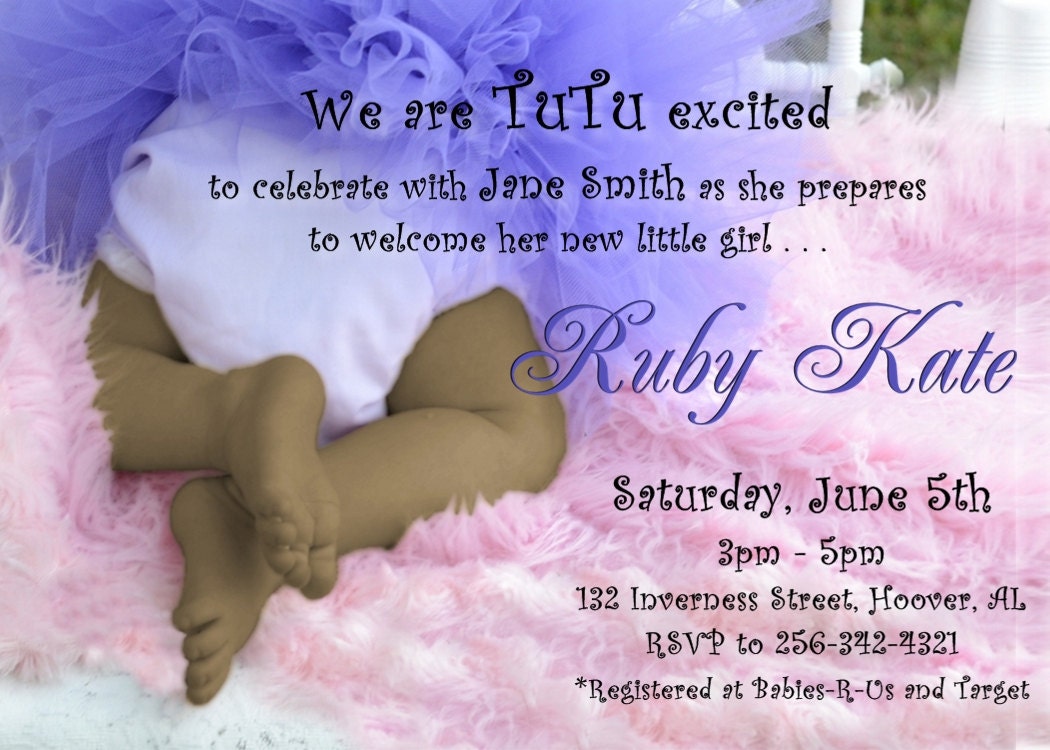 ... Tiny Toes Baby Shower Invitation for a baby girl in pink and purple