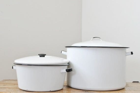 RESERVED FOR GAYMCDONALD.. Vintage Small Black and White Enamelware Pot