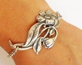 Steampunk Flower Bracelet- Sterling Silver Ox