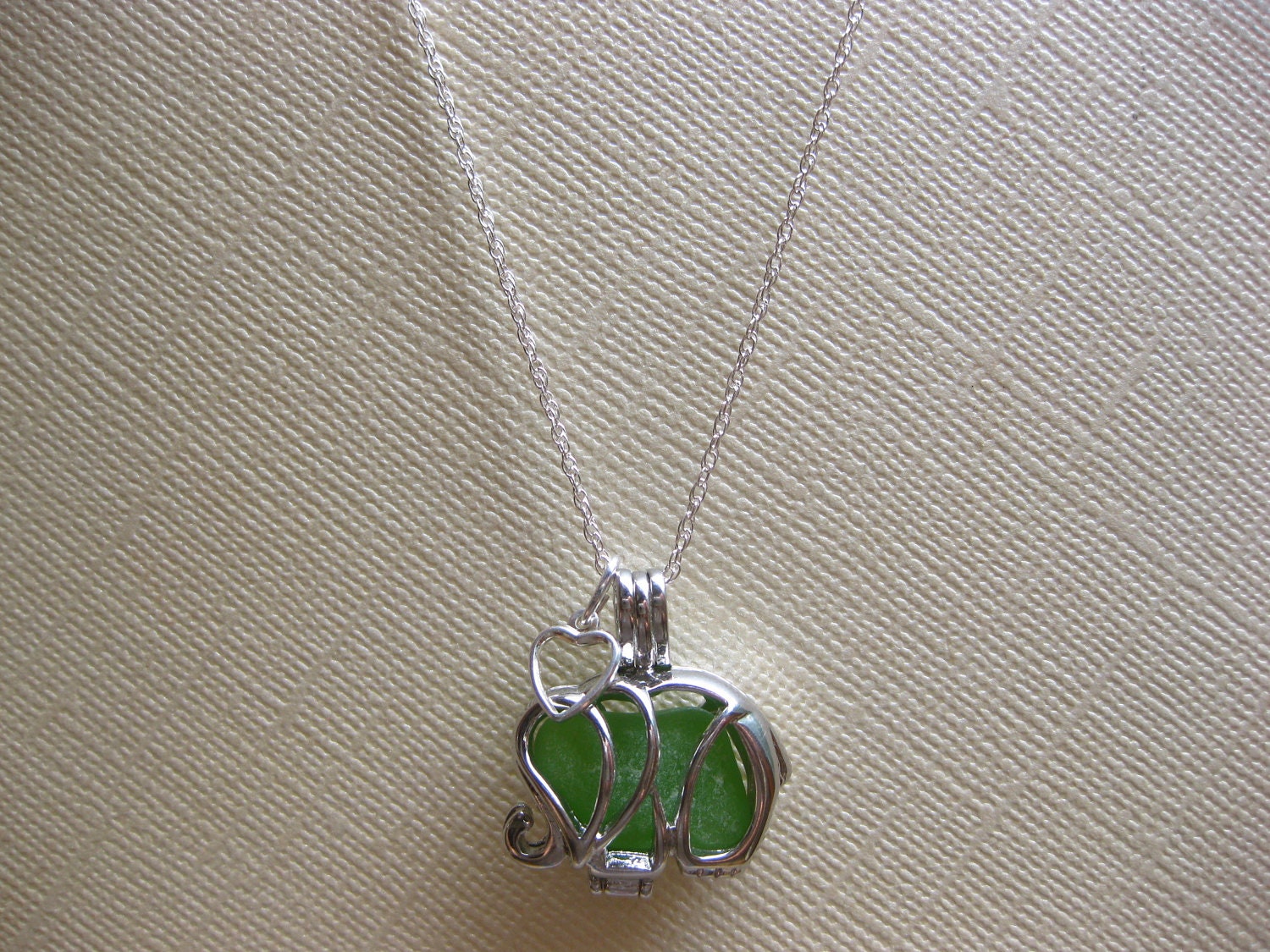 I love Lime Green Elephants Seaglass locket