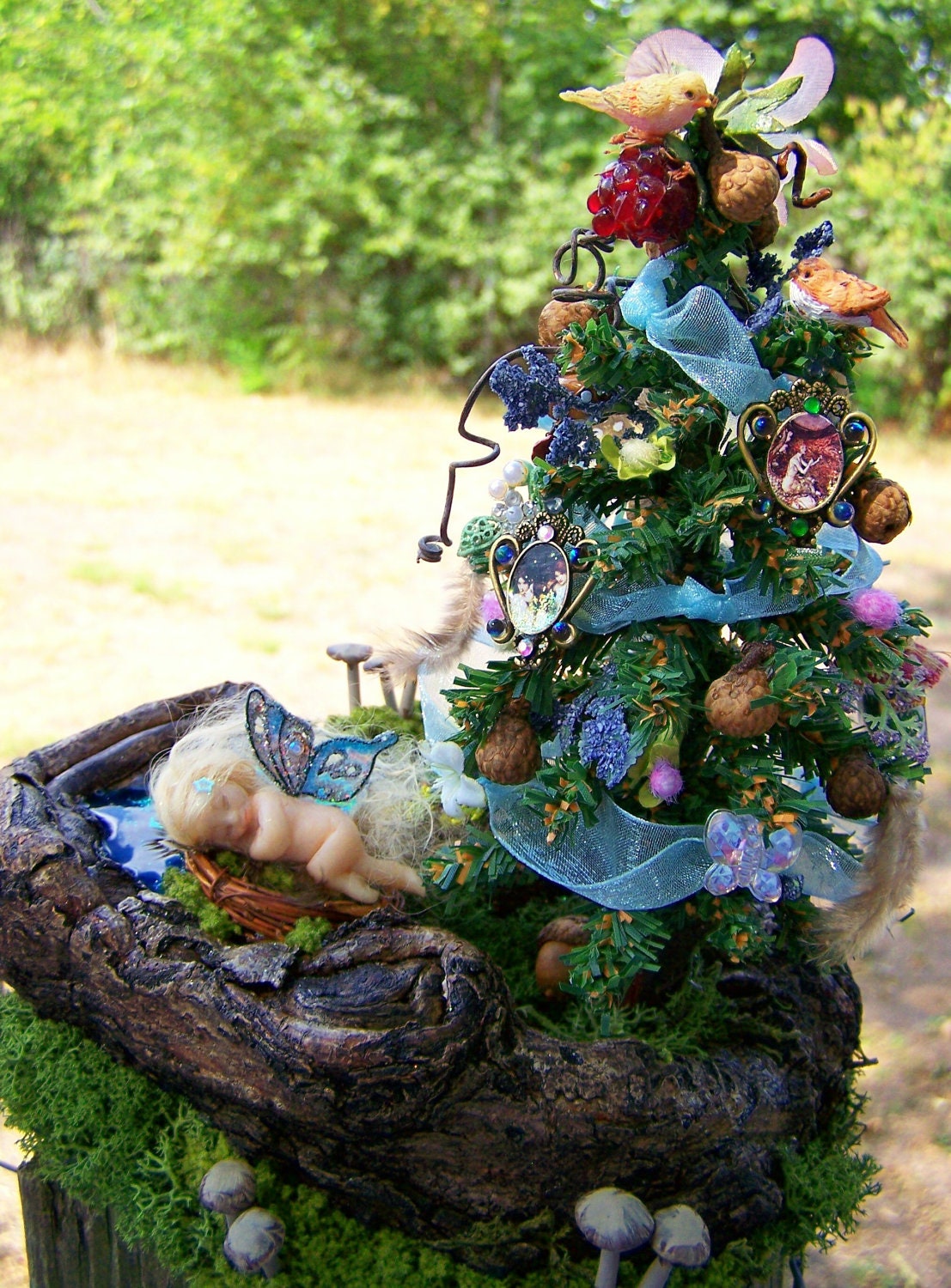 Dollhouse Miniature Forest Fairy Theme Tree and Hand-Sculpted Miniature Fairy Layaway Available