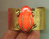 TANGERINE FROG On BRASS..Cuff Bracelet   Free Shipping To U. S. A.