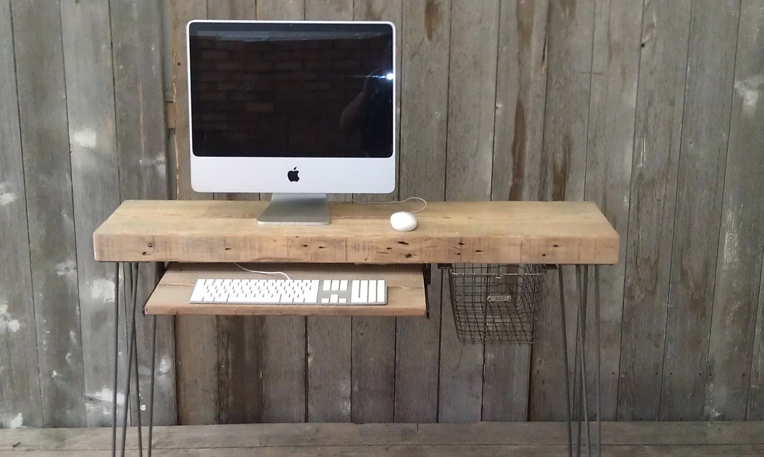 For HELEN: 1.65" top, 32"L x 11.5" w x 29.5" tall w/ 3-Rod leveling hairpin legs and keyboard tray CENTERED