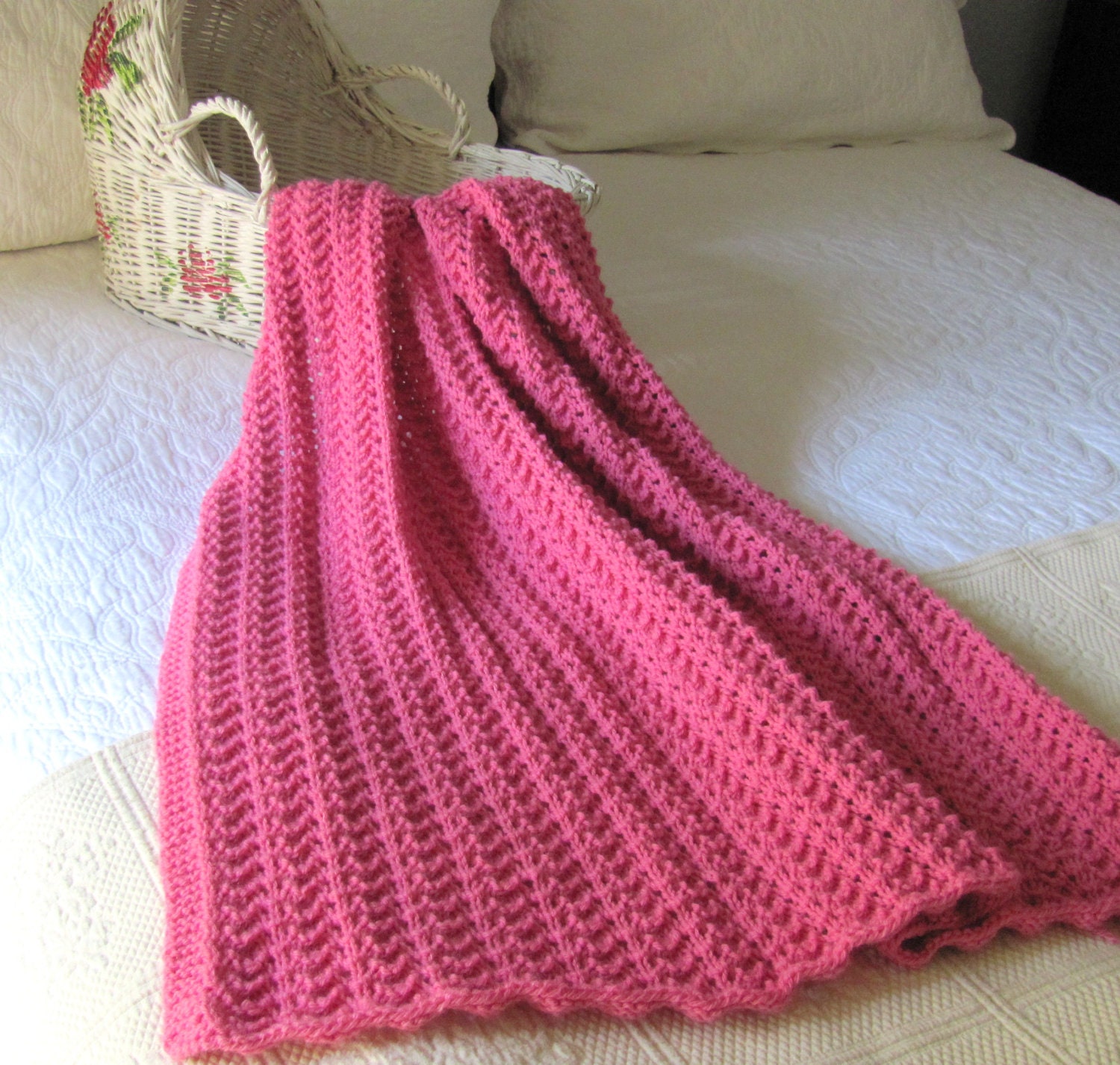 Hand Knit Bubble Gum Pink Baby Blanket