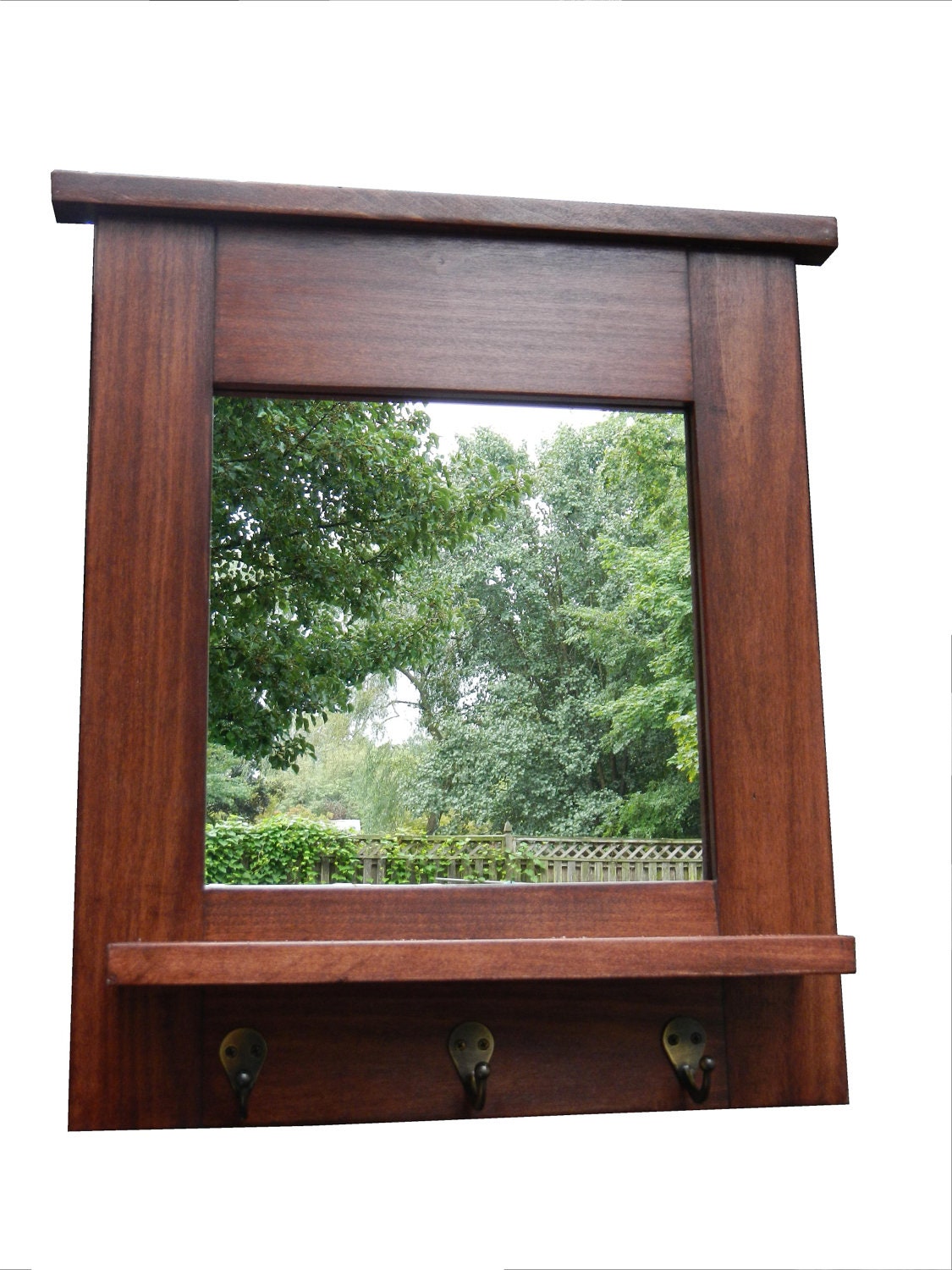 Entry wall mirror 3 brass key hooks made with by neilsonwoodworks