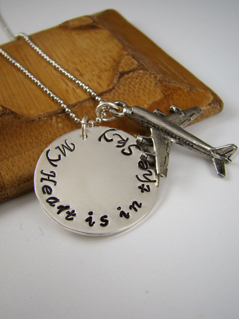 My Heart is in the Sky, Airplane Pendant Necklace, Airplane Charm, Pilot Jewelry, Flight Attendant Jewelry