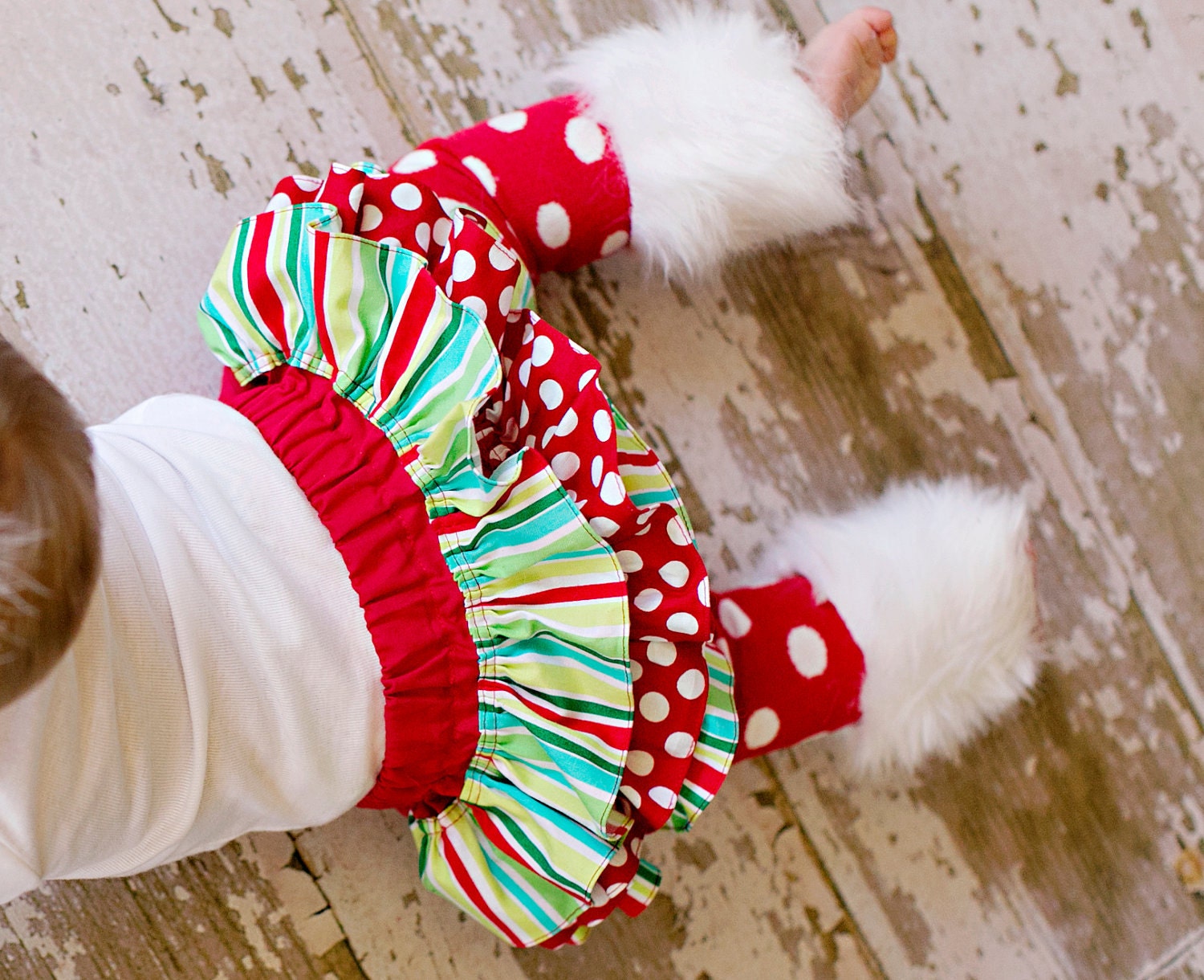 Christmas red green and white striped and polka dot bloomers diaper cover for baby newborn infant toddler girl