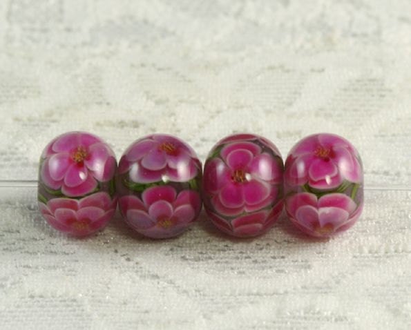 Lampwork Flower Bead--- Glass Bead ---Pink Floral Beads --SRA