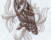 2 flour sack embroidered kitchen towels / bar mops halloween baroque Screech owl