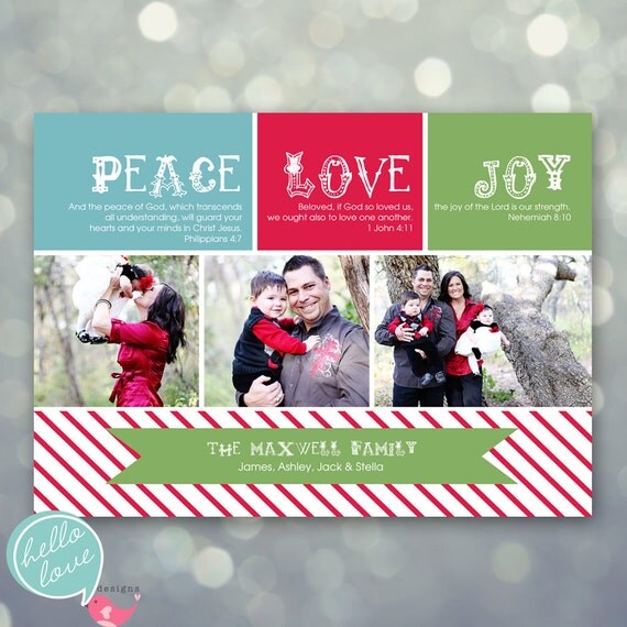 printable christmas photo card - peace, love, joy scriptures Il_570xn