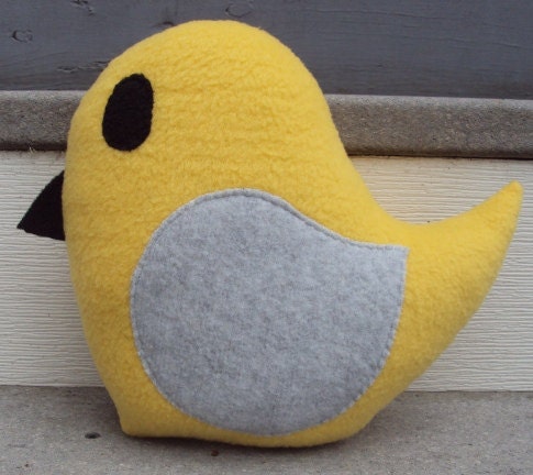 Large Yellow and Gray Plush Bird - Yellow and Grey Bird Pillow