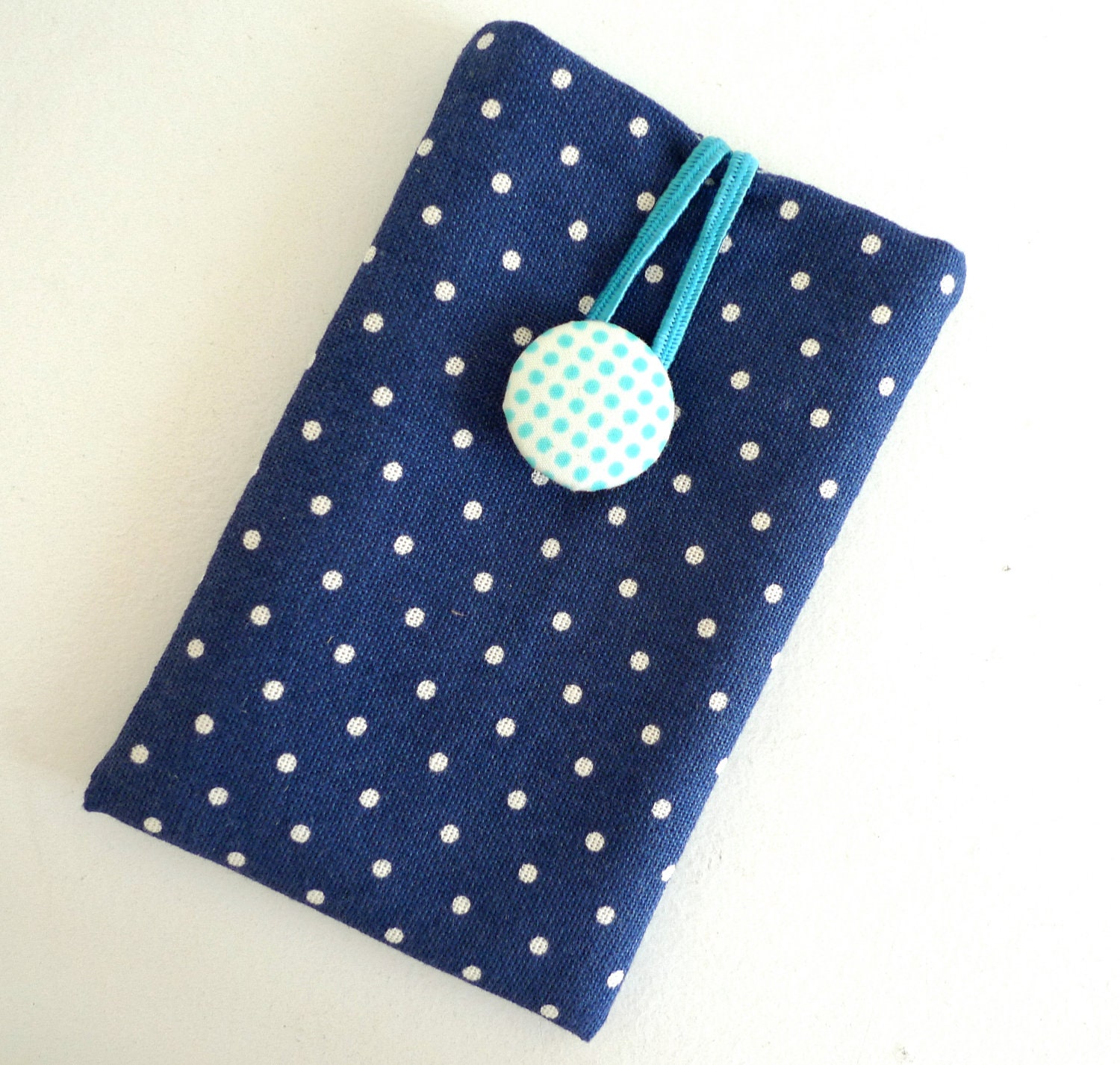 iPhone 4s, 4, 3g/ iPod/ Cute Padded Sleeves - White Dots on Navy Blue