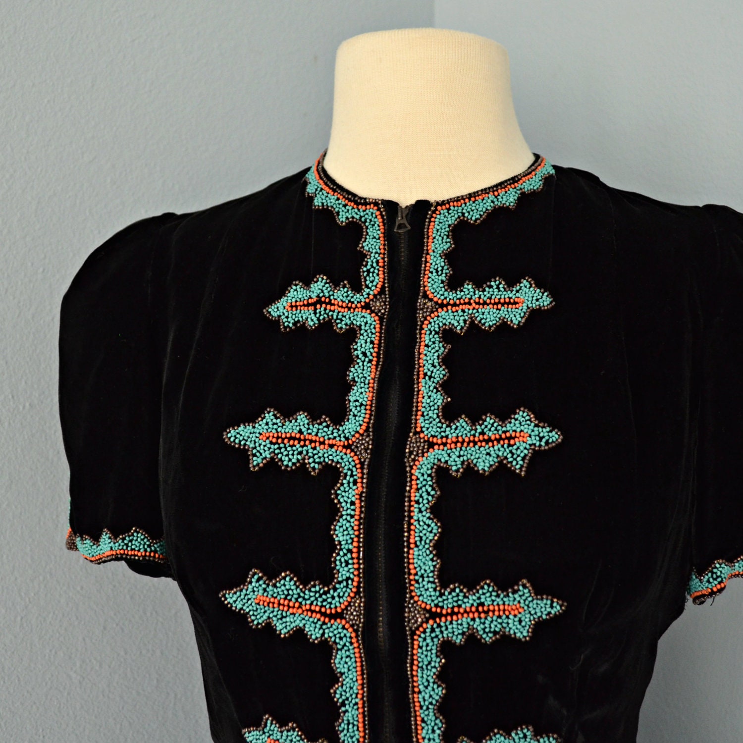 Vintage 1930s Evening Dress...Glamorous Panne Velvet Evening Gown with Matching Beaded Jacket  S