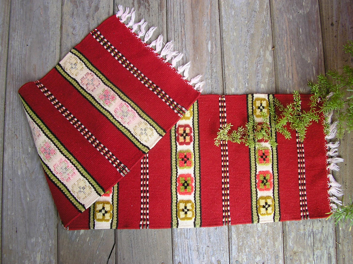 Handmade Table Runner - Red Wool Romanian Kilim