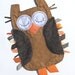Woodland OWL in Autumn Faux Bois Woodgrain Print with Chocolate Brown Minky Fabric Ribbon Tag Blankie Blanket Lovey Lovie Baby Gift