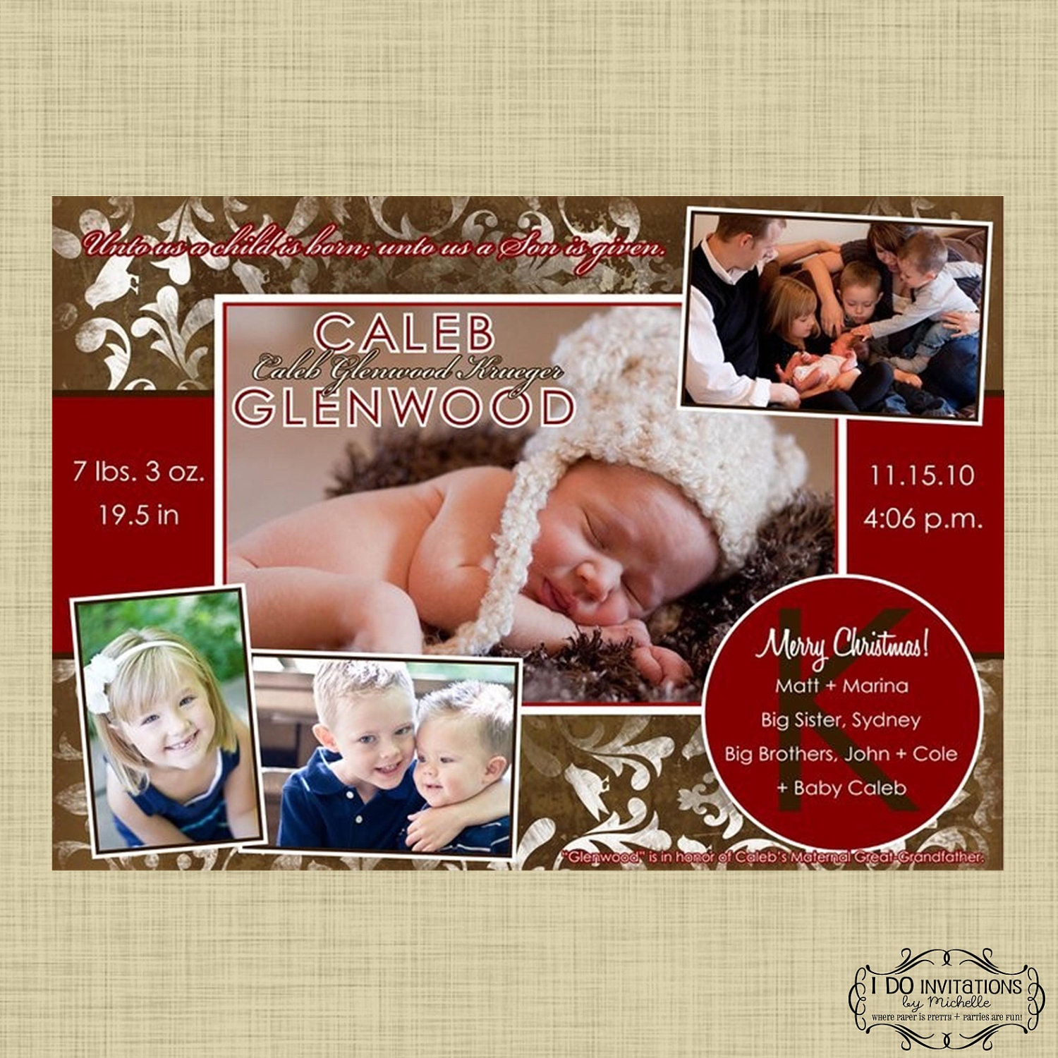 Holiday Family Photo Card Christmas Birth Announcement - Digital File Il_570xn