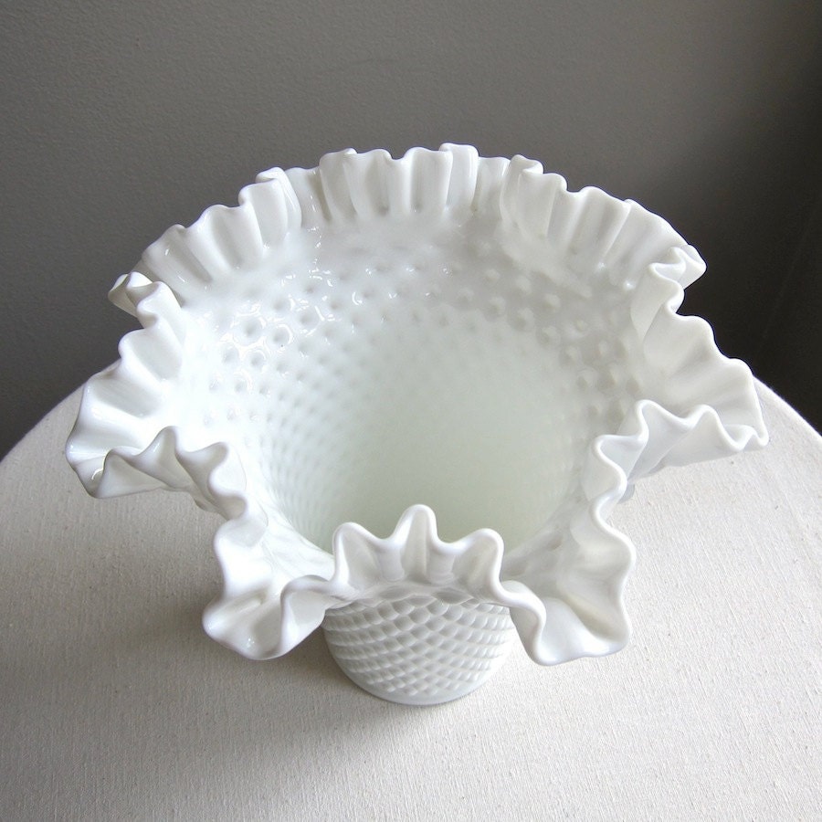 Large Fenton Hobnail Milk Glass Vase