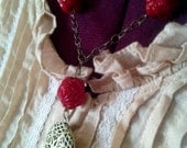 My Love is Like a Red, Red Rose, steampunk rosary style necklace with locket