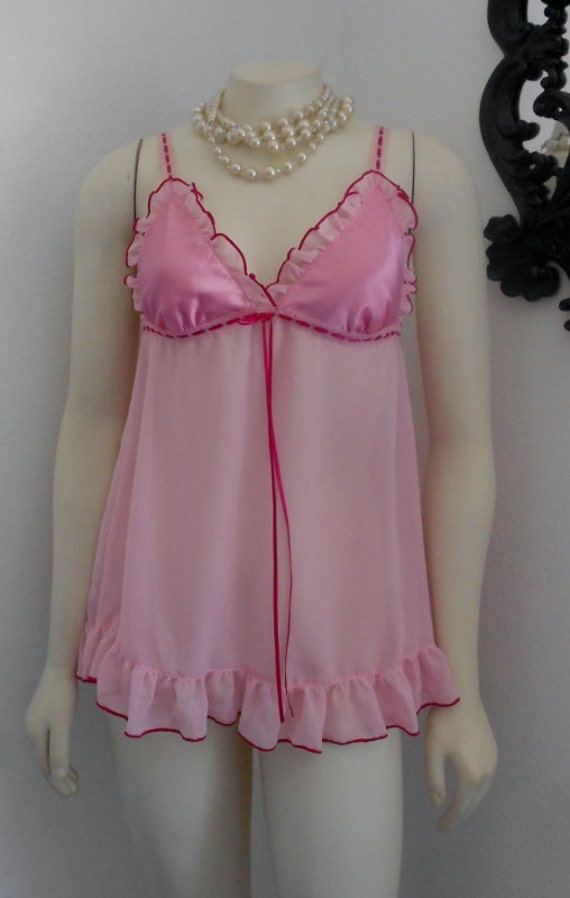 Pretty Pink Ruffle Sheer Cami Nighty Dress By Reddollyintimates