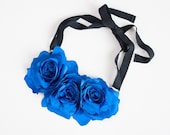 Fabric flower necklace / Blue