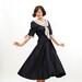 Vintage 1950s Cocktail Dress - 50s Party Dress - Navy Blue & Pale Grey
