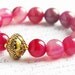 Carnation Pink Agate Bracelet. Fancy Gold Bali Bead. Stacking Statement Bracelet. Bright Colorful Feminine Round Gemstone KapKaDesign
