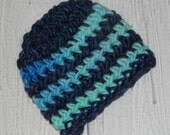 Midnight Aqua Classic Beanie Baby Hat Photography Prop Handspun  Merino Newborn Ready to Ship