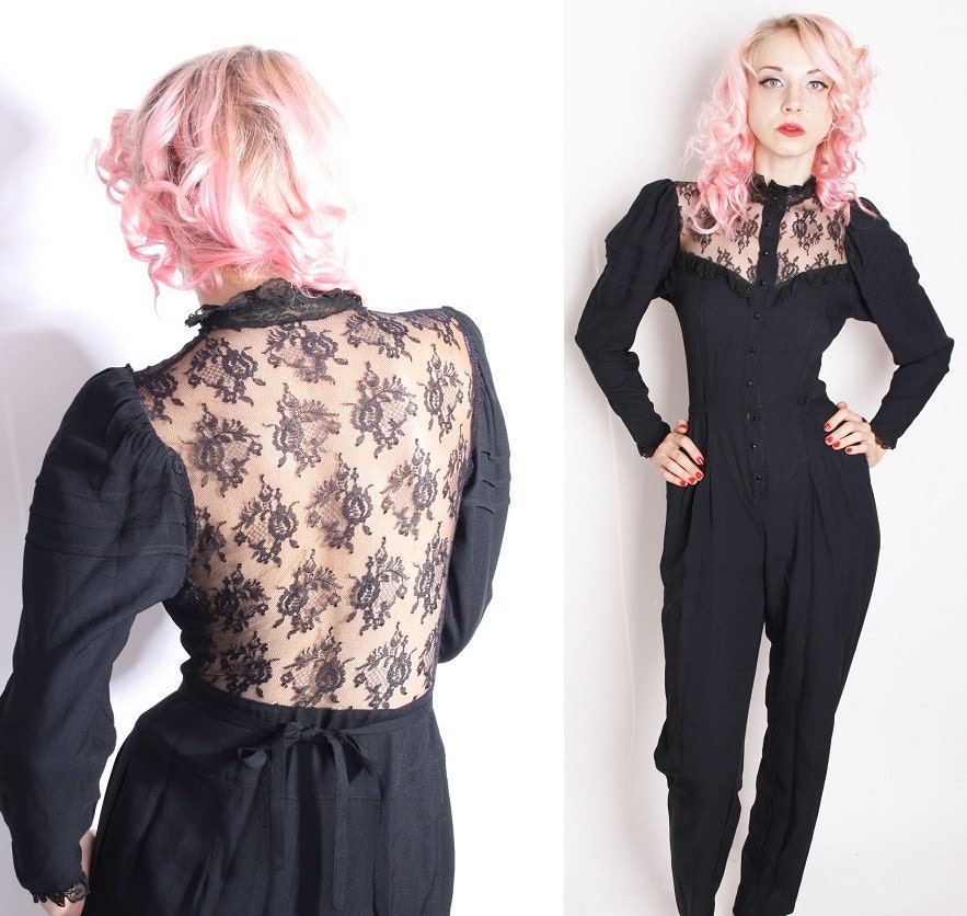 Black Lace Onesie / Steampunk / Gothic / Victorian Romper / Black Lace / Vintage Jumpsuit / Pantsuit / One Piece / Romantic Fashion / 1223