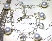 The Perfect Pearl Bracelet - Swarovski Crystal Pearl and Crystal Charm Bracelet in White - All Sterling Silver - FREE SHIPPING