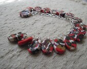 Abstract Design Red, Black, Gold, White Bracelet & Earring Set