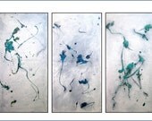 Spring ART SUPER SALE. Blue Green Abstract Flowers. Original Painting. Free Shipping. "Bell Flowers in Snow" by Renae Schoeffel