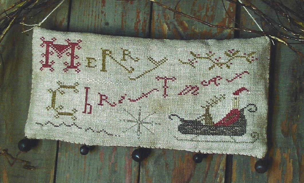 Primitive Folk Art Cross Stitch Pattern MERRY by