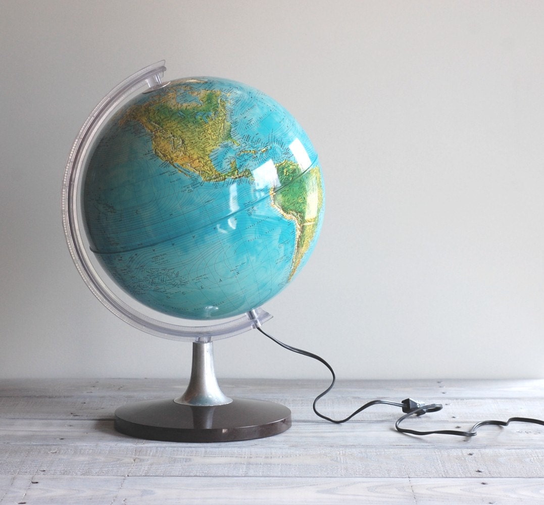 Vintage Illuminated World Globe / Rand McNally Electric Light Globe