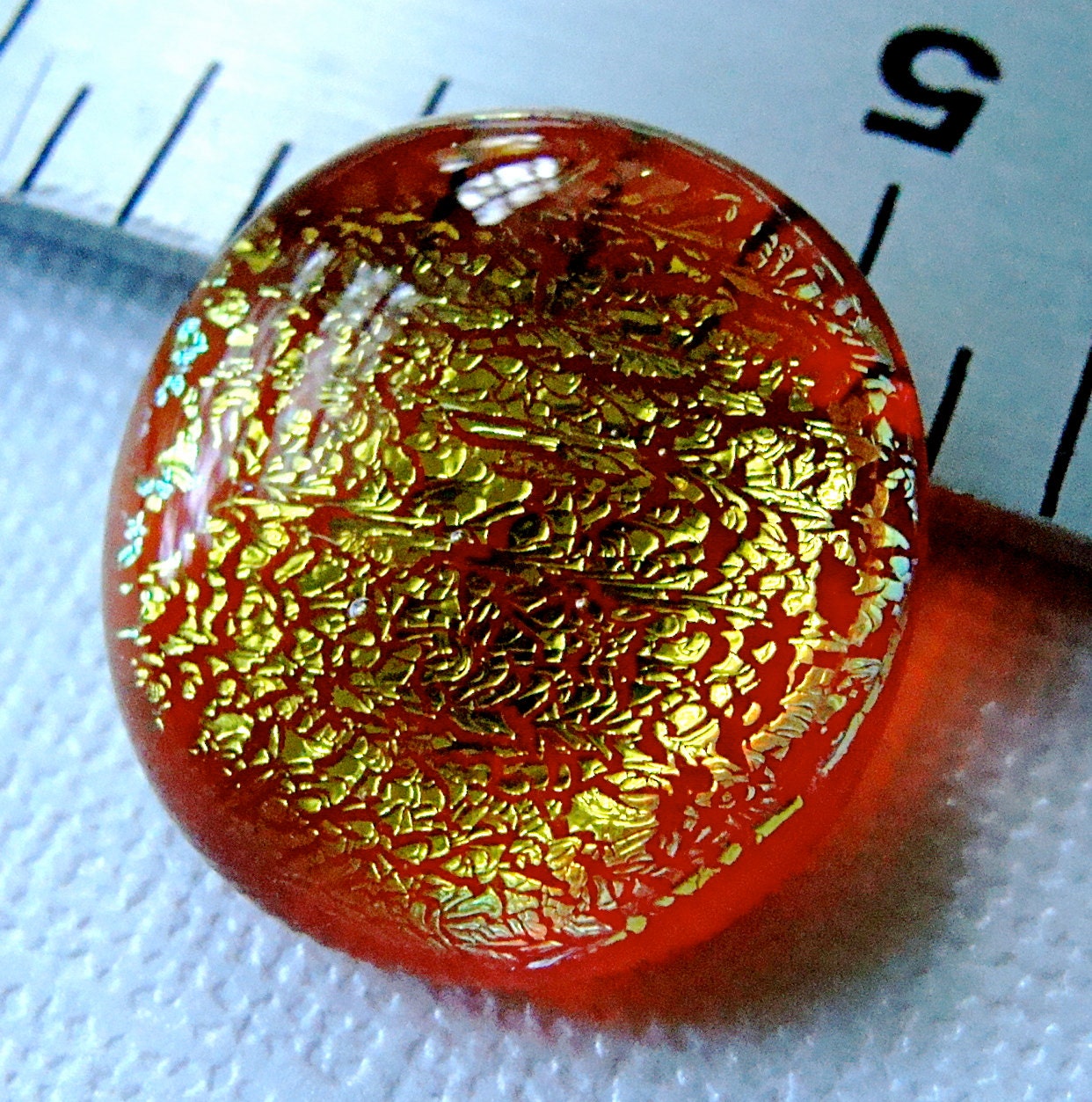 Dichroic Cabochon 21 X 19 mm Gold in Orange Fused Glass
