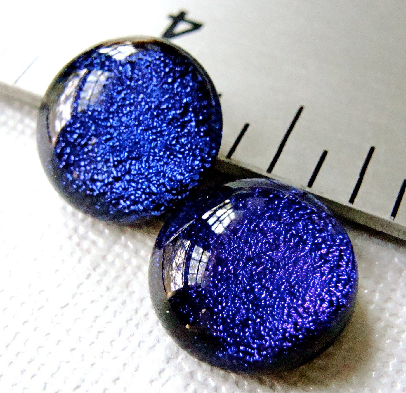 Dichroic Glass Cabochons 14 mm Dark Blue Set of 2