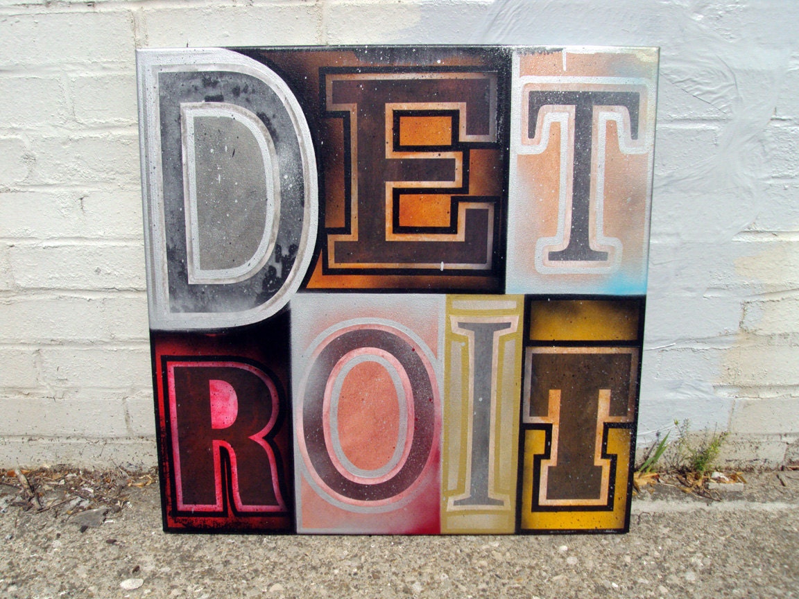 Detroit Pop Art Lettering Painting on Canvas 24 x 24
