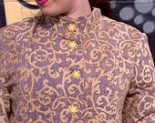 Amethyst & Gold Tapestry Coat- Princess Seams, Vintage Buttons Size M