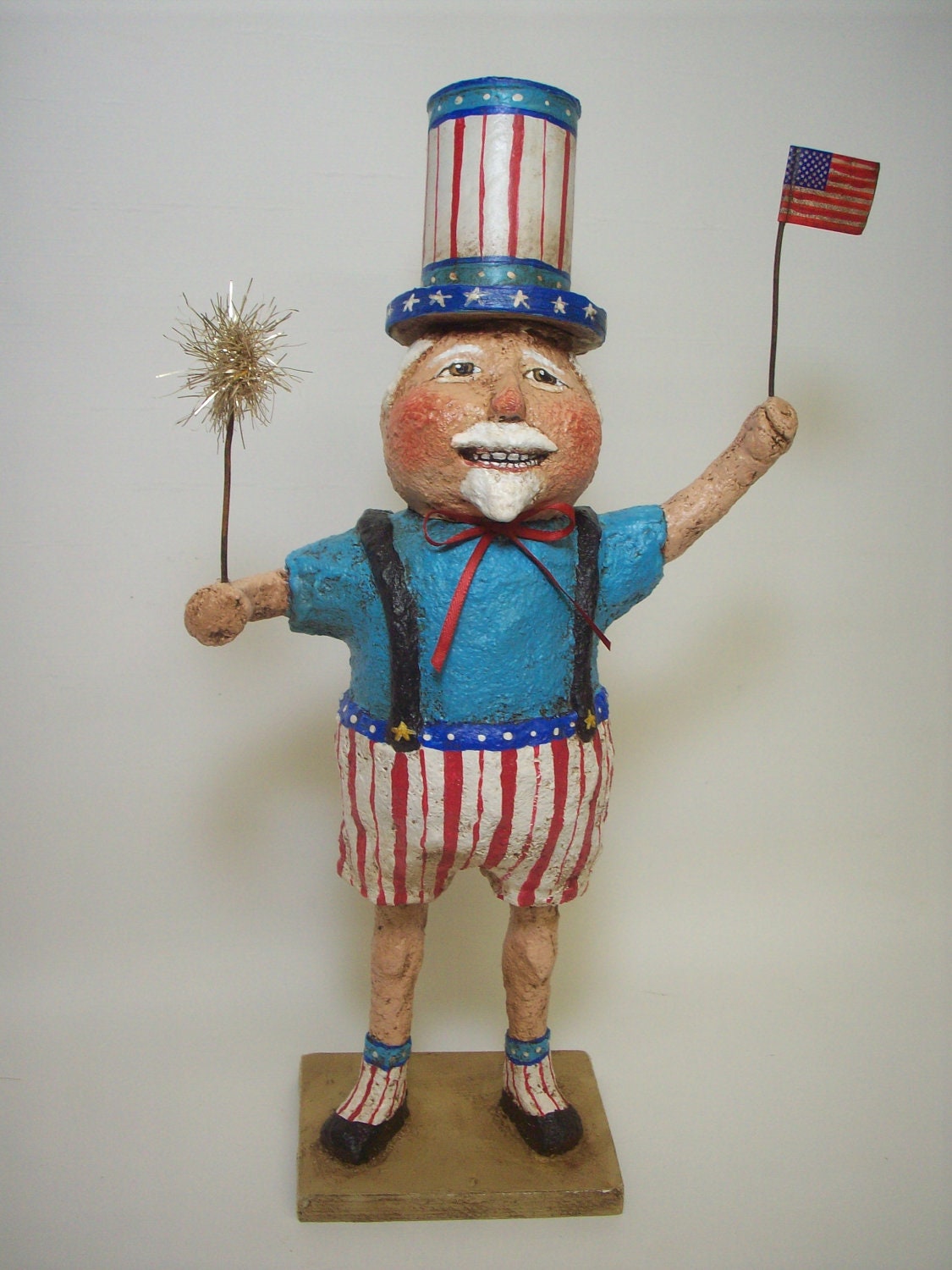 Primitive Paper Mache Folk Art Uncle Sam Container