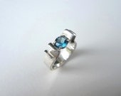 Natural London Blue Topaz Gemstone - Engagement Wedding Promise Ring - Sterling Silver