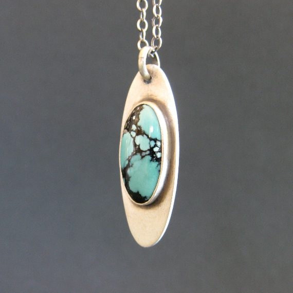 Handmade Oval Blue Turquoise Sterling Silver Pendant Necklace