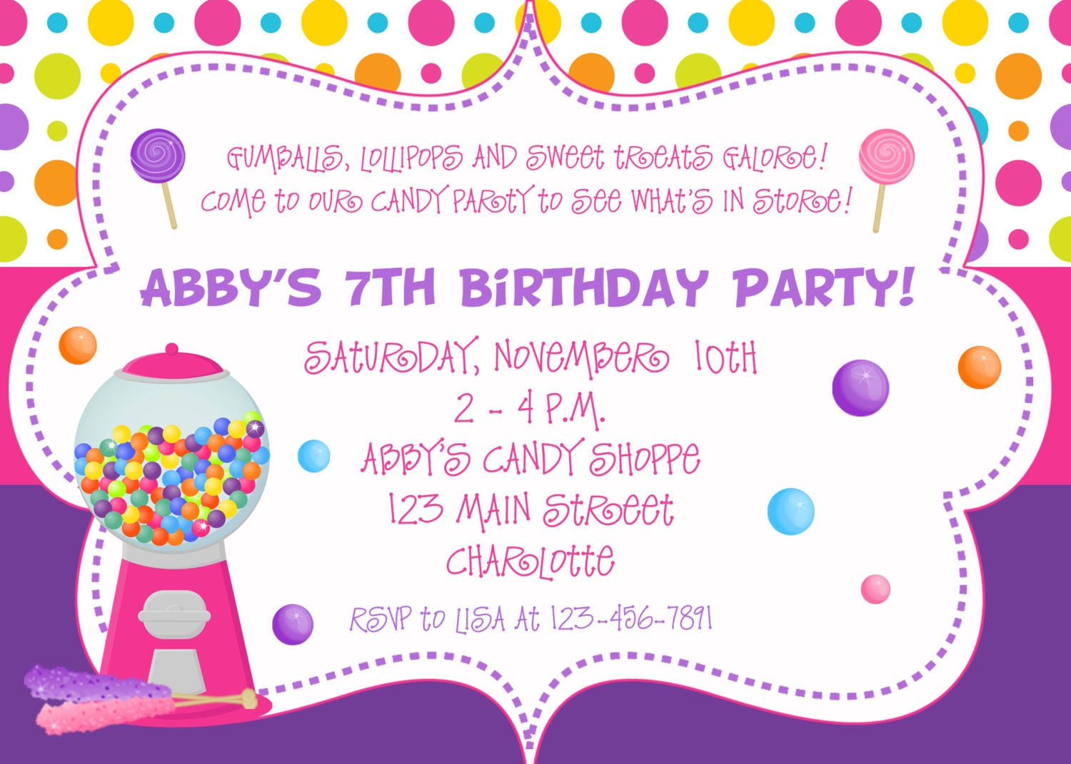 Candy Birthday Party Invitation candy party by TheButterflyPress