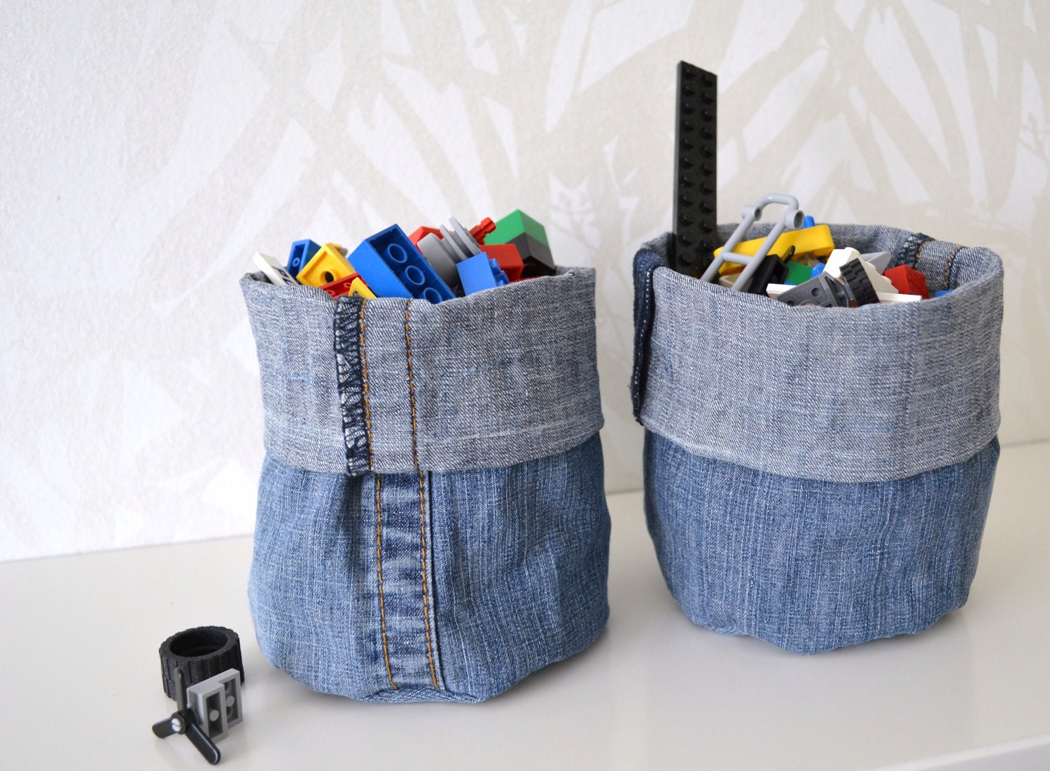 mini containers - denim - shelf storage - fabric basket - set of 2x - fabric storage box - gift basket - ostat