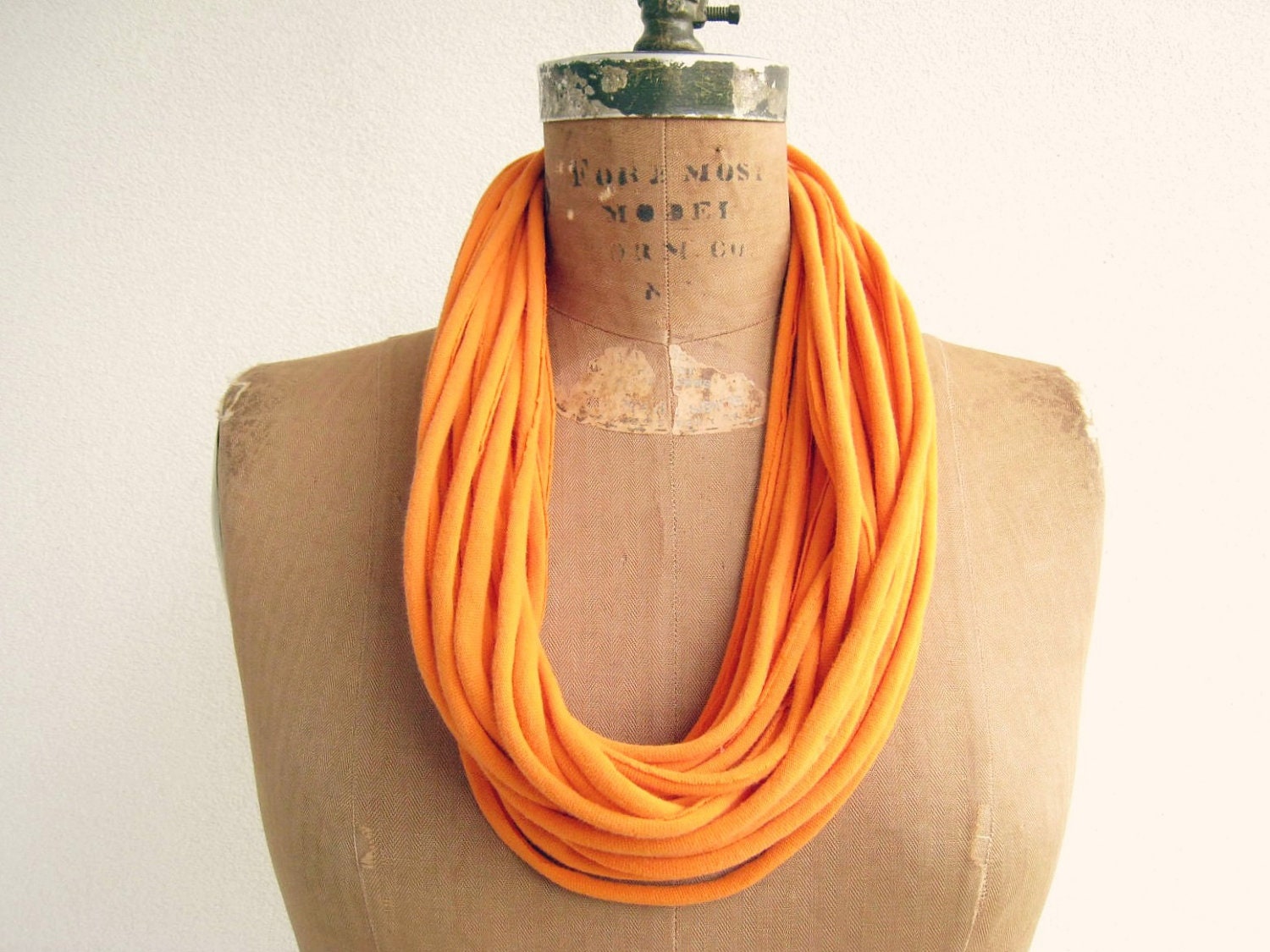 T Shirt Necklace for Her / Tangerine Harvest Orange / Long Short / 29 1/2" Long / 74 cm / Women / Girls / Upcycled / Recycled / by ohzie