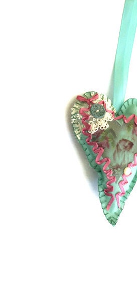 Seafoam Green Victorian Girl Heart Sachet